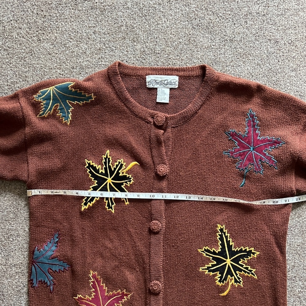 Vintage Alexa Grace Brown Leaves Cardigan Sweater Fall Autumn Grannycore Size S - Picture 11 of 12